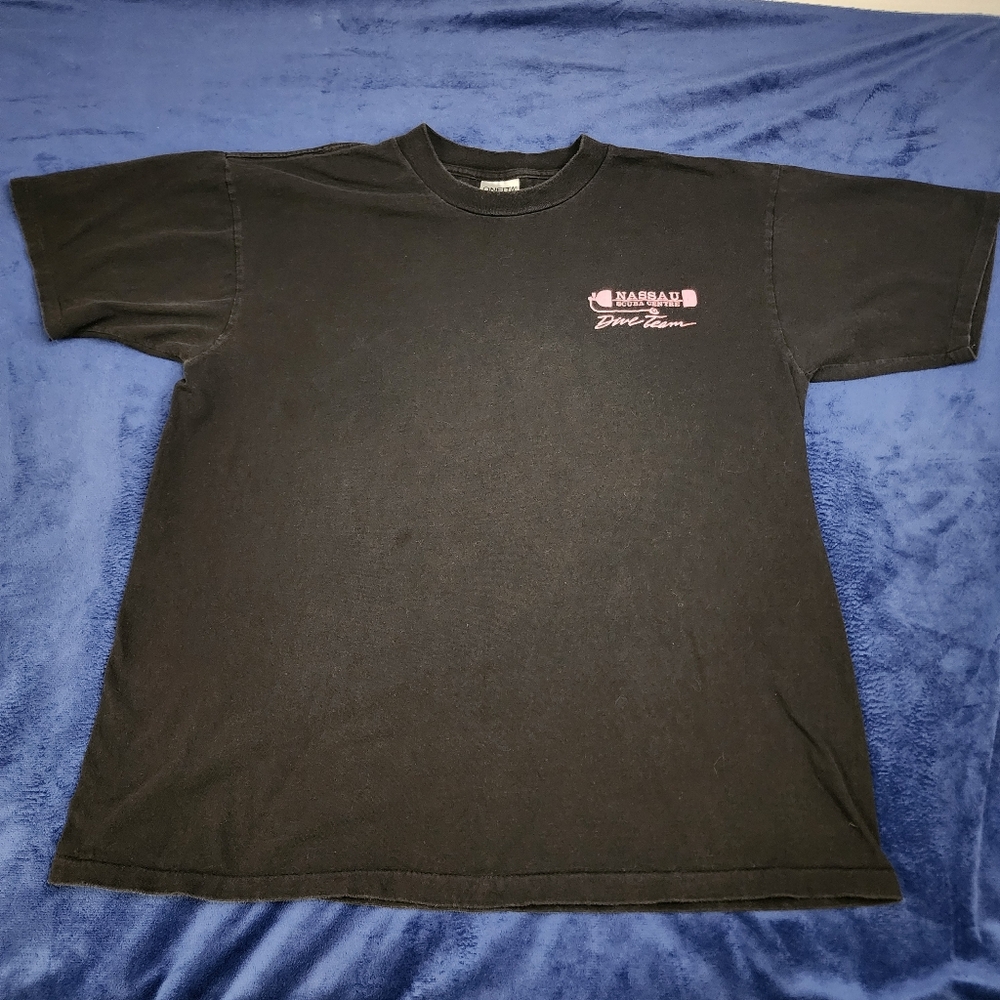 Vintage '92 Black Graphic Tee XL with Pink Diver & Mermaid Single Stitch - Picture 14 of 14